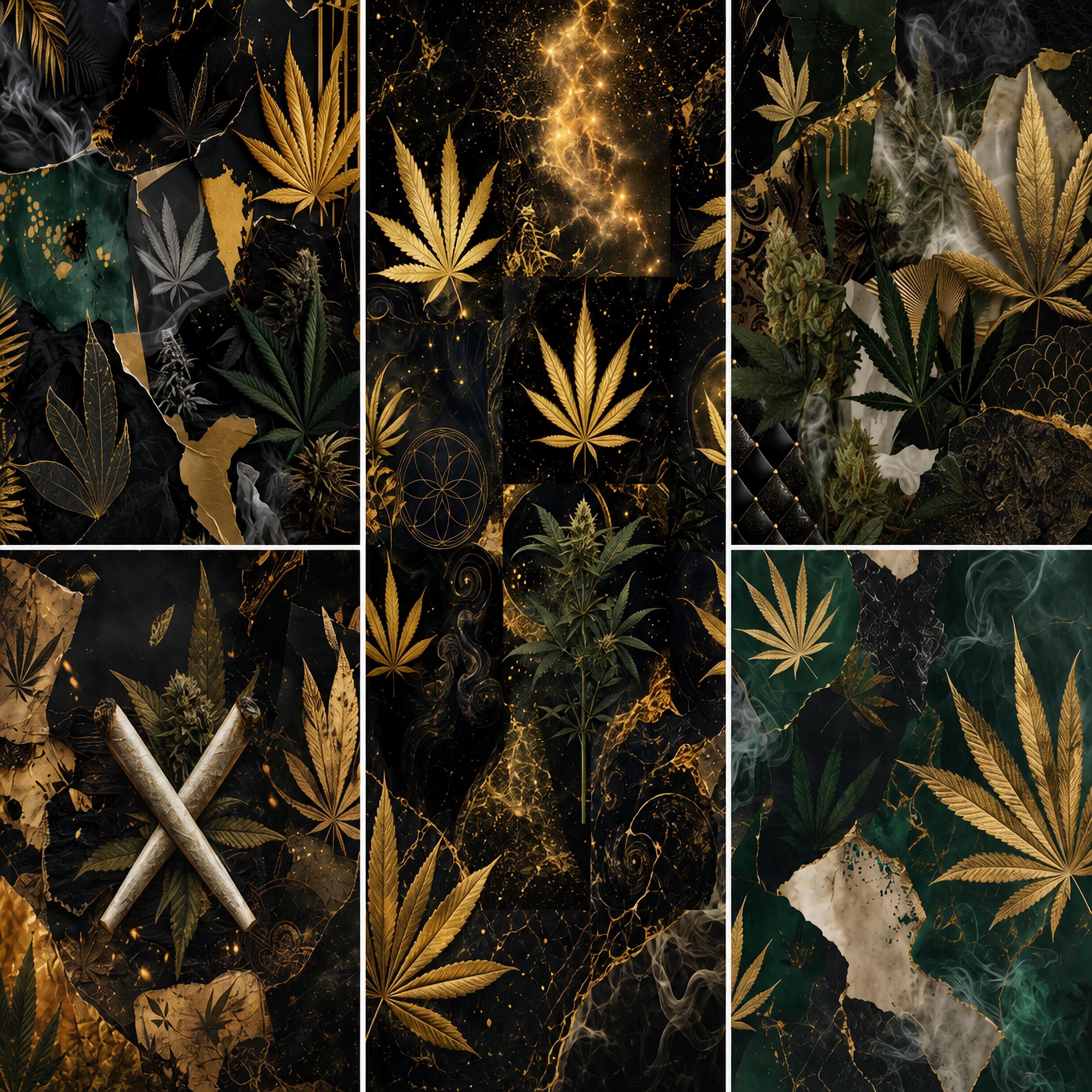Marijuana Collage Paper Bundle | Twenty-Five Cannabis Digital Papers | Dark Luxury Weed Scrapbook Paper | Junk Journal Printable Backgrounds