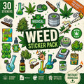 Marijuana Digital PNG Bundle, Printable Weed Stickers, Joint pipe preroll grinder Clipart, Cannabis Instant Download, With Sticker Border