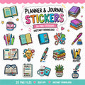 Planner & Journal Stickers Bundle, Twenty PNG Digital Stickers, Cute Journaling Clipart Pack, Writing, Goals, Books, Creative Planner Decor