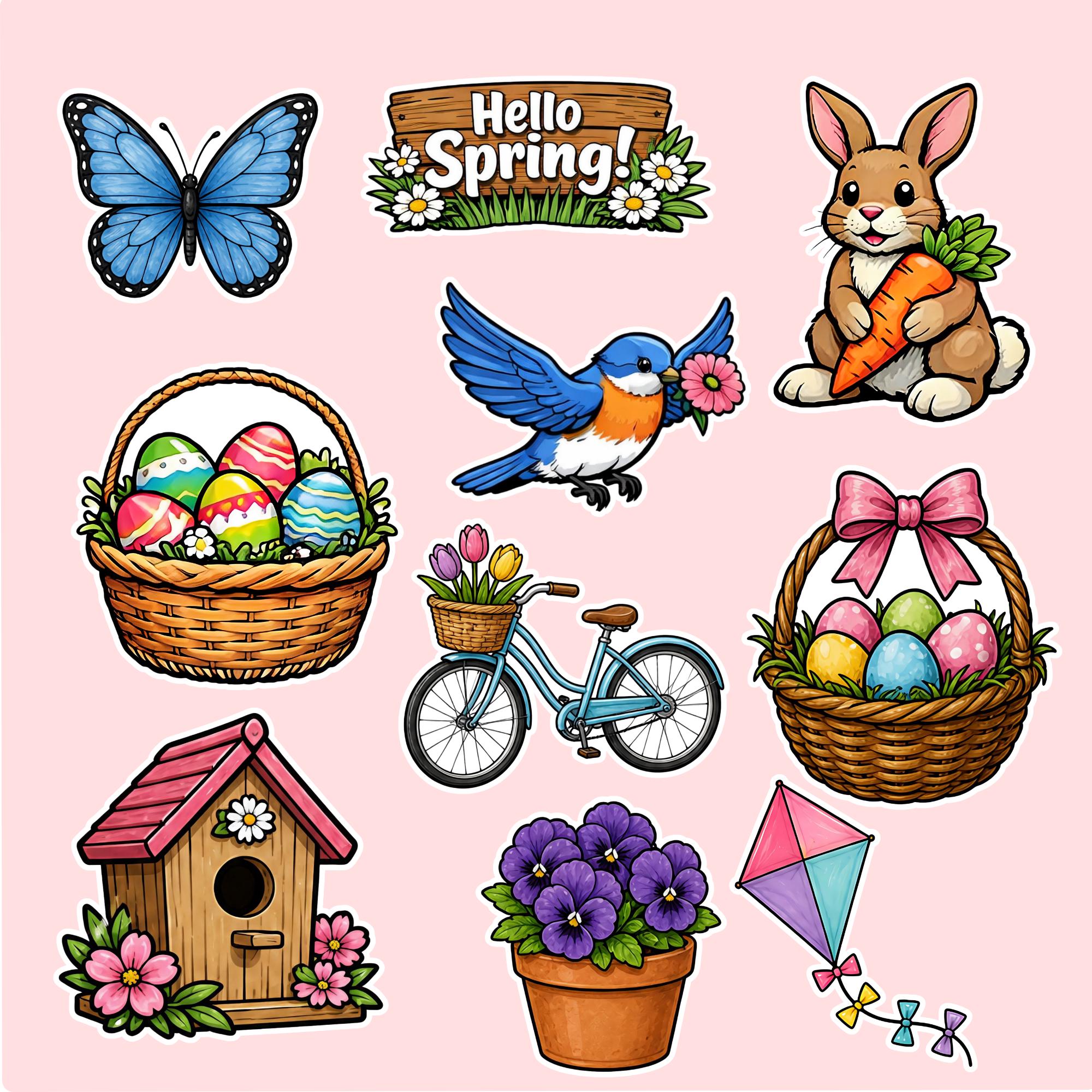 Spring Digital Stickers, Printable Journal PNG, Instant Download Planner Clipart, Sticker Download, Commercial Use, Scrapbooking, Goodnotes