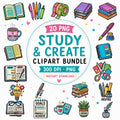 Study & Create Clipart Bundle | Twenty PNG Planner and Journaling Graphics | Cute School Supplies PNG | Study Planner Digital Download
