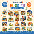 Whimsical Book Lovers Sticker Pack | Twenty PNG Book Lover Stickers | Cute Reading Journal Clipart Bundle | Cozy Reader Digital Download