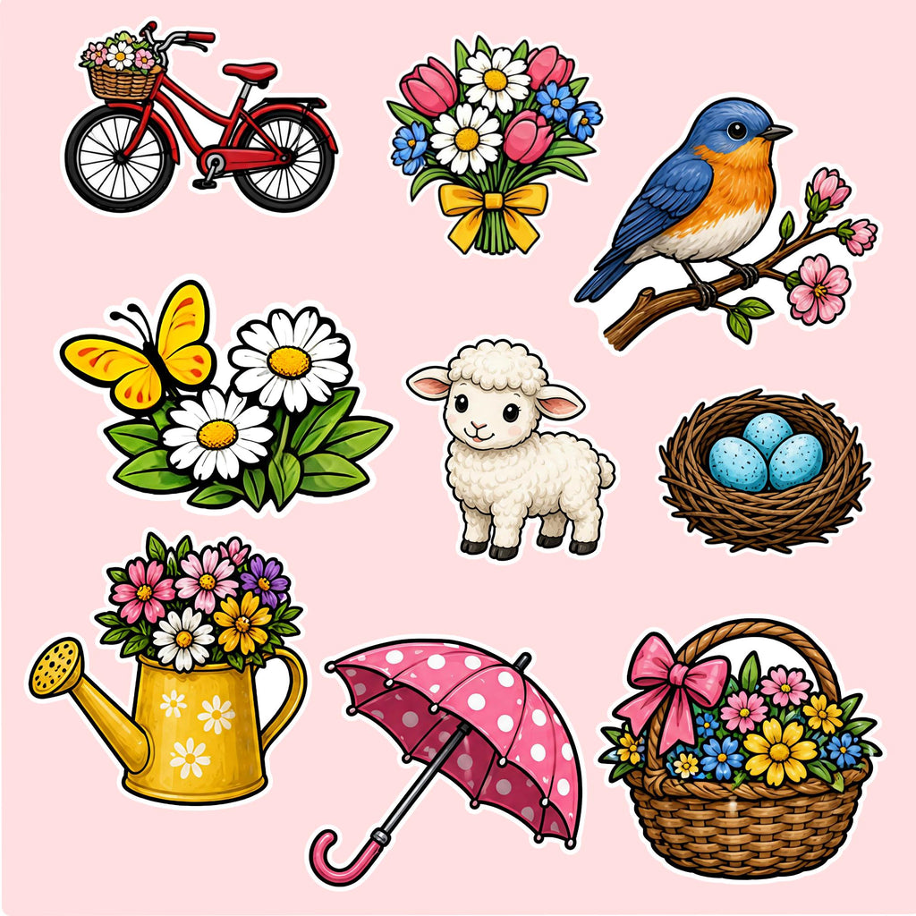Spring Digital Stickers, Printable Journal PNG, Instant Download Planner Clipart, Sticker Download, Commercial Use, Scrapbooking, Goodnotes