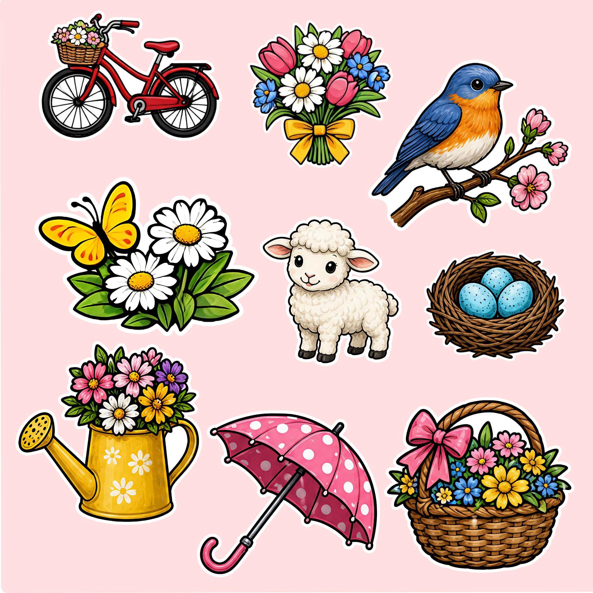 Spring Digital Stickers, Printable Journal PNG, Instant Download Planner Clipart, Sticker Download, Commercial Use, Scrapbooking, Goodnotes