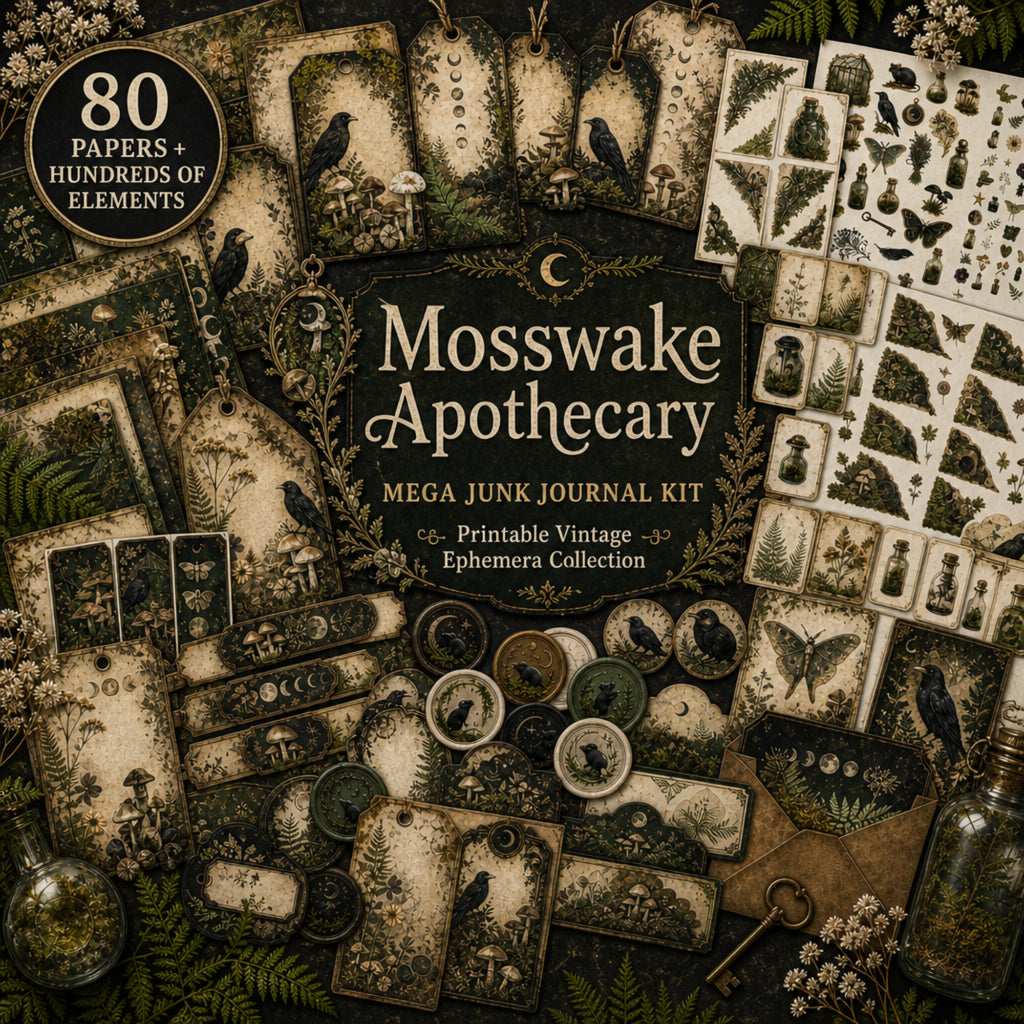 Printable Junk Journal Kit – Mosswake Apothecary Vintage Ephemera Bundle