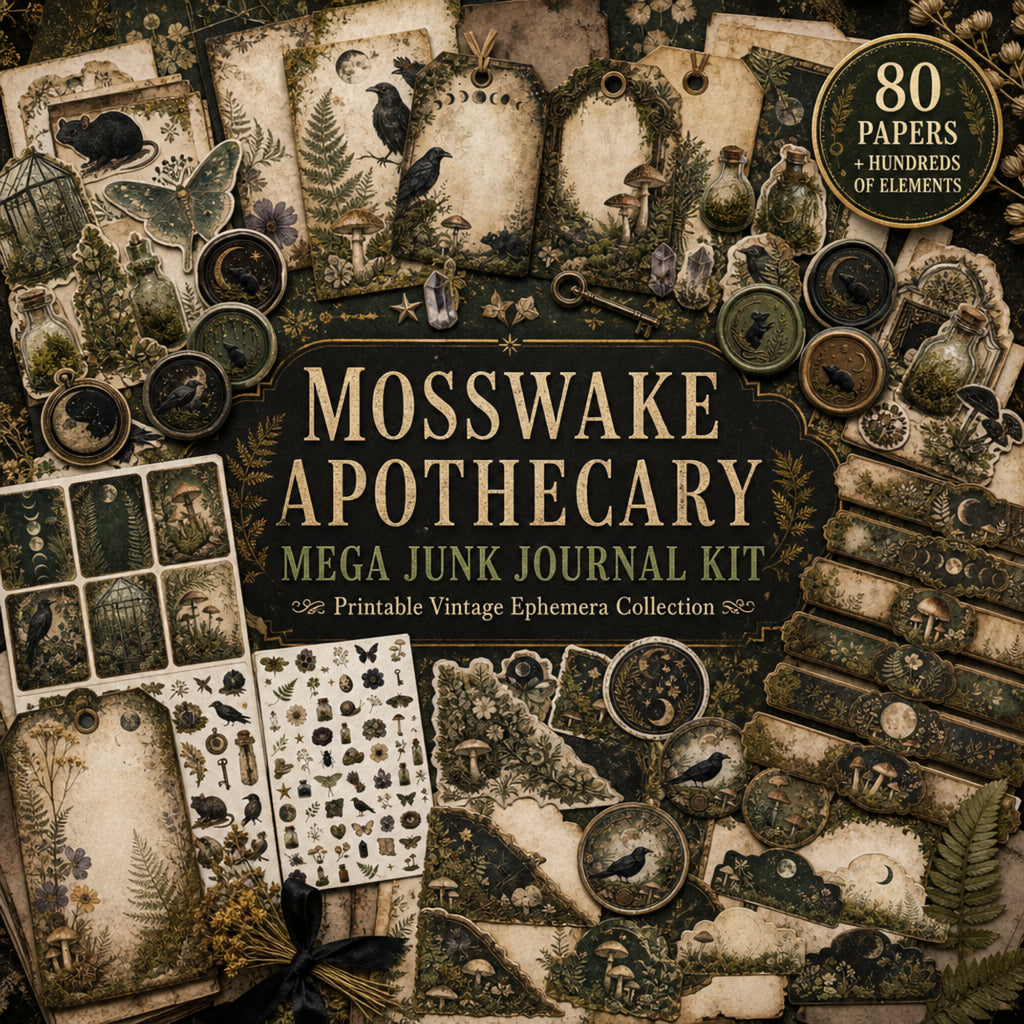 Printable Junk Journal Kit – Mosswake Apothecary Vintage Ephemera Bundle