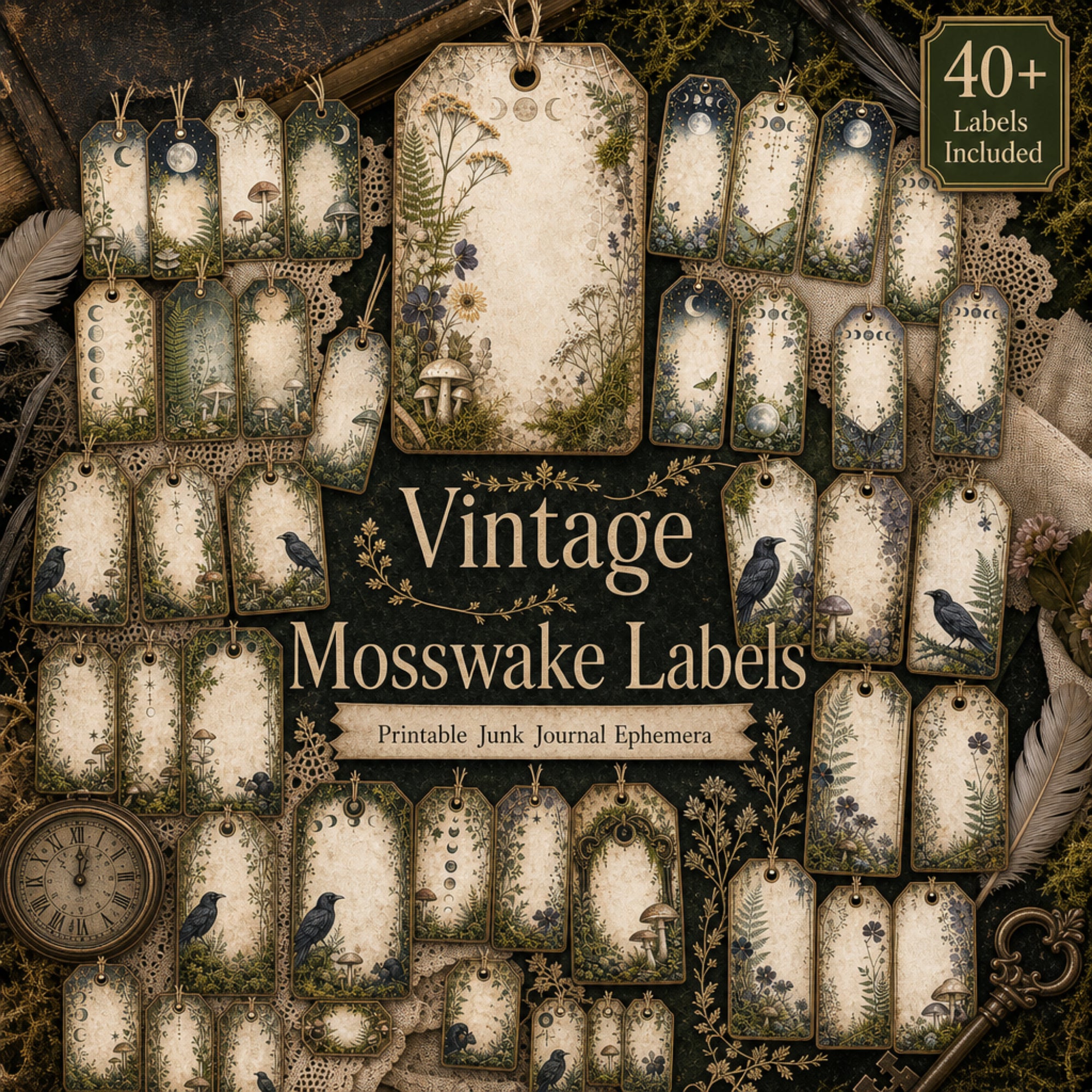 Printable Junk Journal Kit – Mosswake Apothecary Vintage Ephemera Bundle