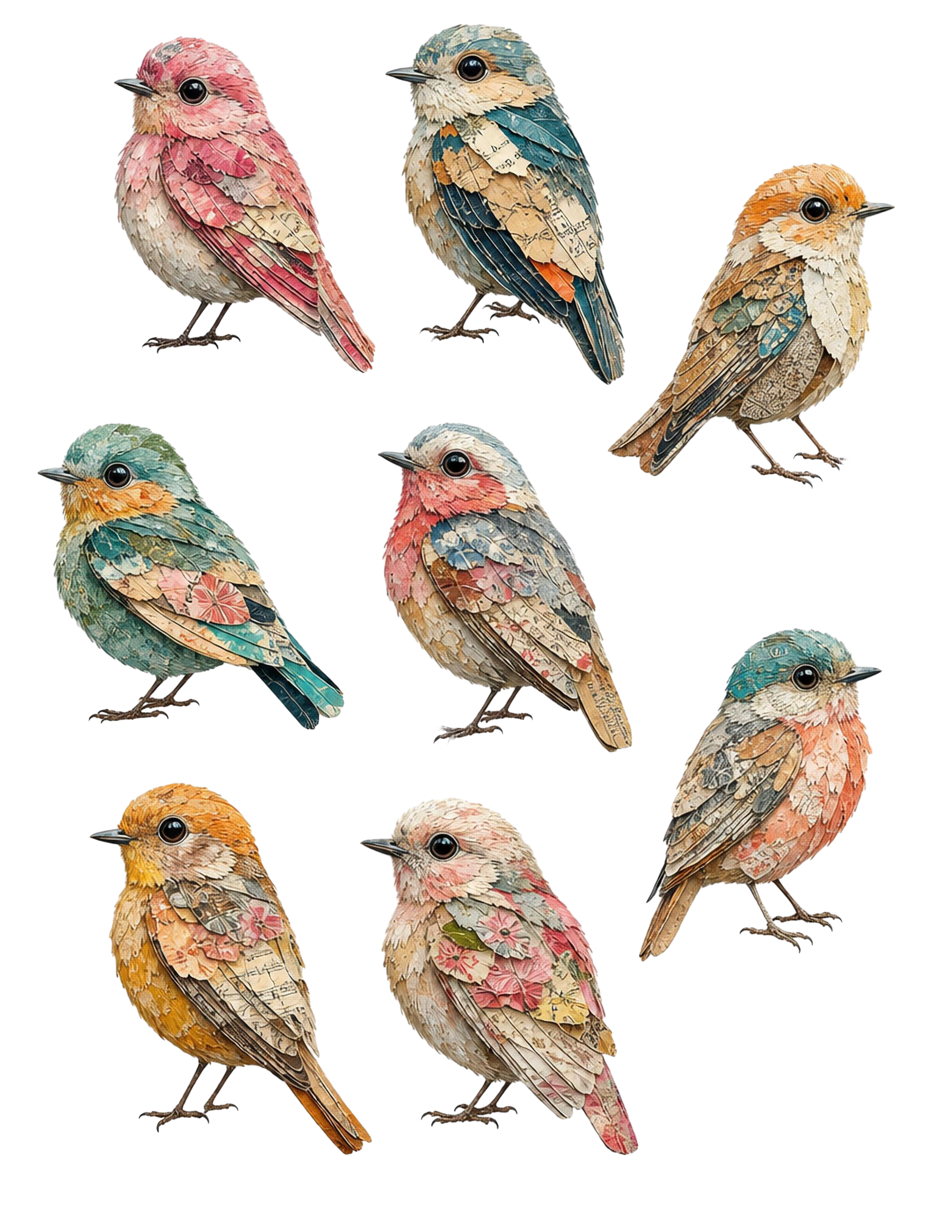 Vintage Bird Fussy Cuts PNG Bundle, 340 Printable Bird Clipart, 28 Page Ephemera Pack, Junk Journal Birds, Commercial Use