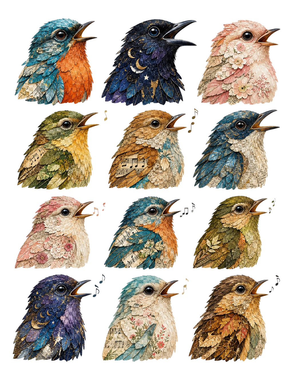 Vintage Bird Fussy Cuts PNG Bundle, 340 Printable Bird Clipart, 28 Page Ephemera Pack, Junk Journal Birds, Commercial Use