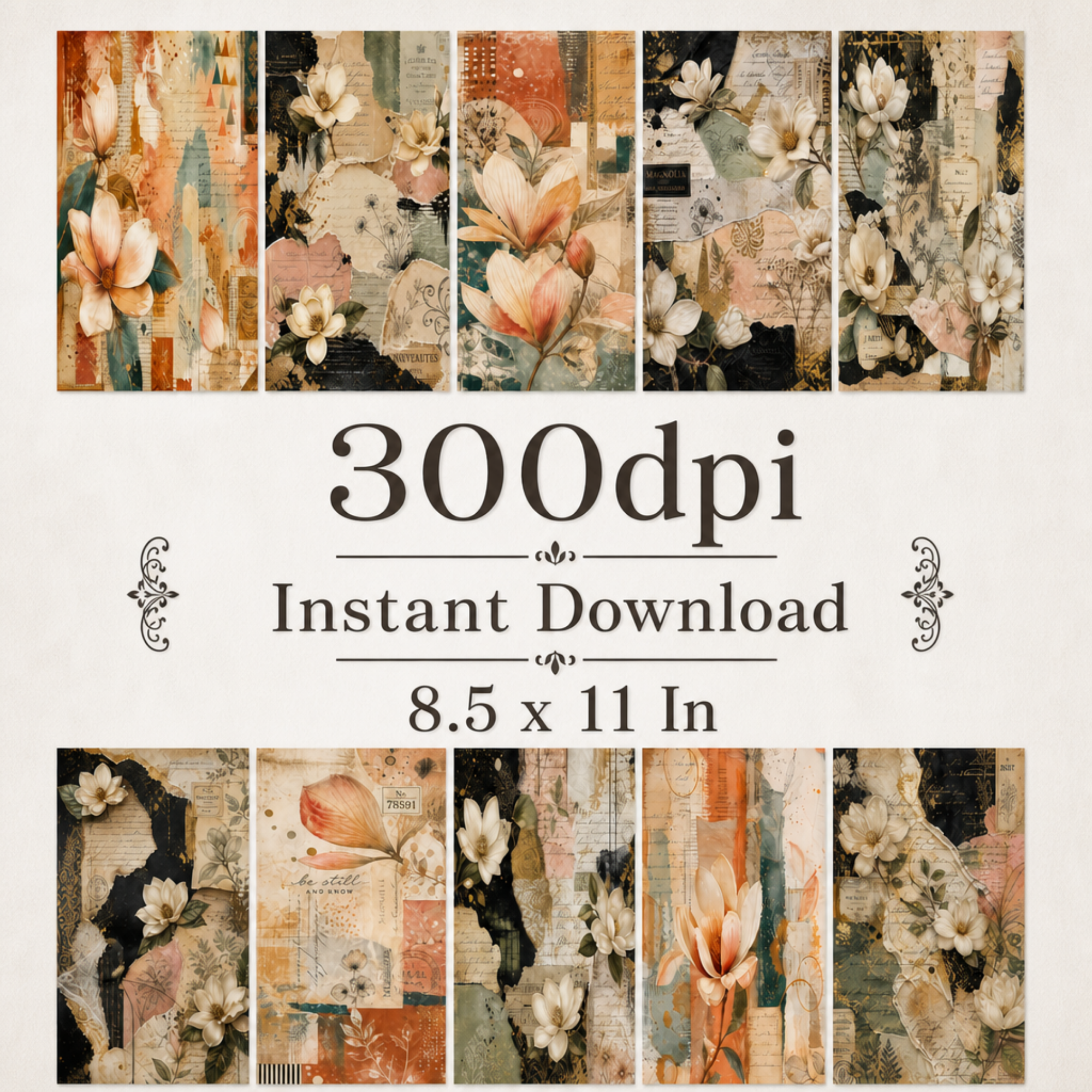 Vintage Magnolia Digital Paper Pack – 30 Floral Printable Pages