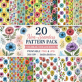 Mixed Floral Watercolor Digital Paper Patterns, Scrap Set, Junk Paper