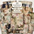 Magnolia Collage Papers Bundle, 20 Printable Floral Backgrounds, Vintage Magnolia Digital Paper, JPG Junk Journal Kit