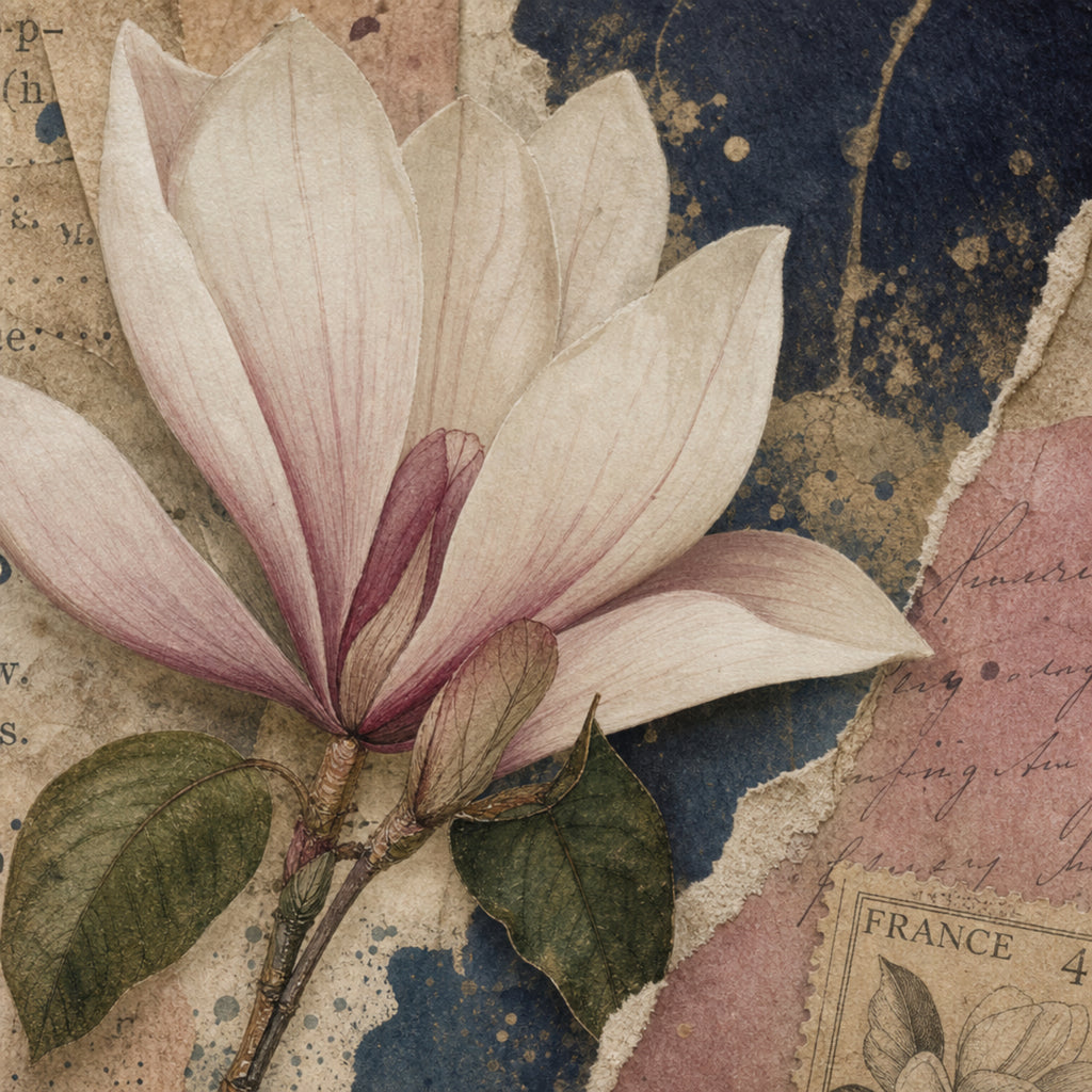 Magnolia Collage Papers Bundle, 20 Printable Floral Backgrounds, Vintage Magnolia Digital Paper, JPG Junk Journal Kit