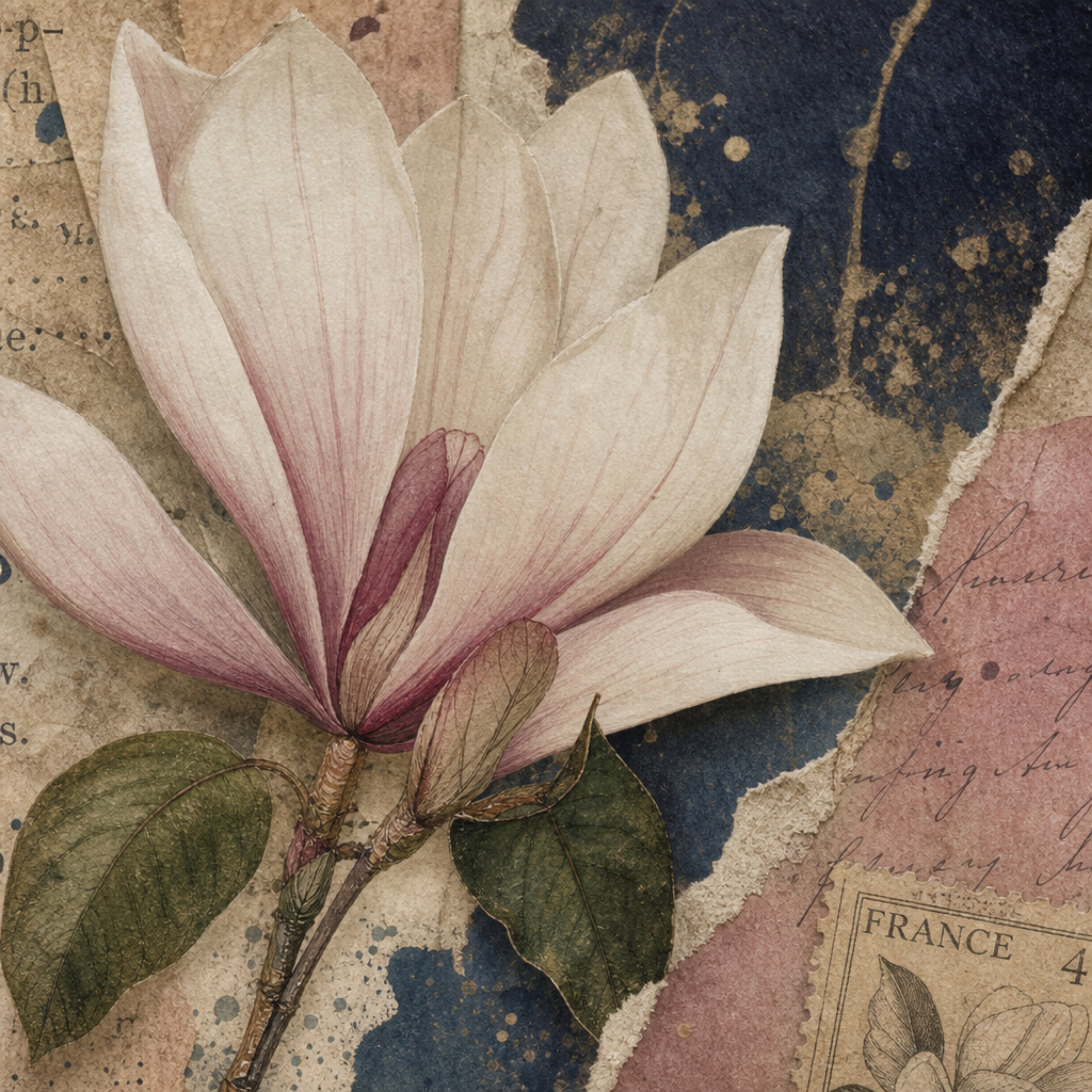 Magnolia Collage Papers Bundle, 20 Printable Floral Backgrounds, Vintage Magnolia Digital Paper, JPG Junk Journal Kit