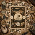Steampunk Journal Kit, 10 Page Printable Ephemera Bundle, Vintage Explorer Junk Journal, JPG Scrapbook Elements