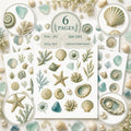 Coastal Seashell Fussy Cuts Bundle, 6 Page Printable Beach Ephemera, Sea Glass & Starfish PNG JPG, Junk Journal Supplies