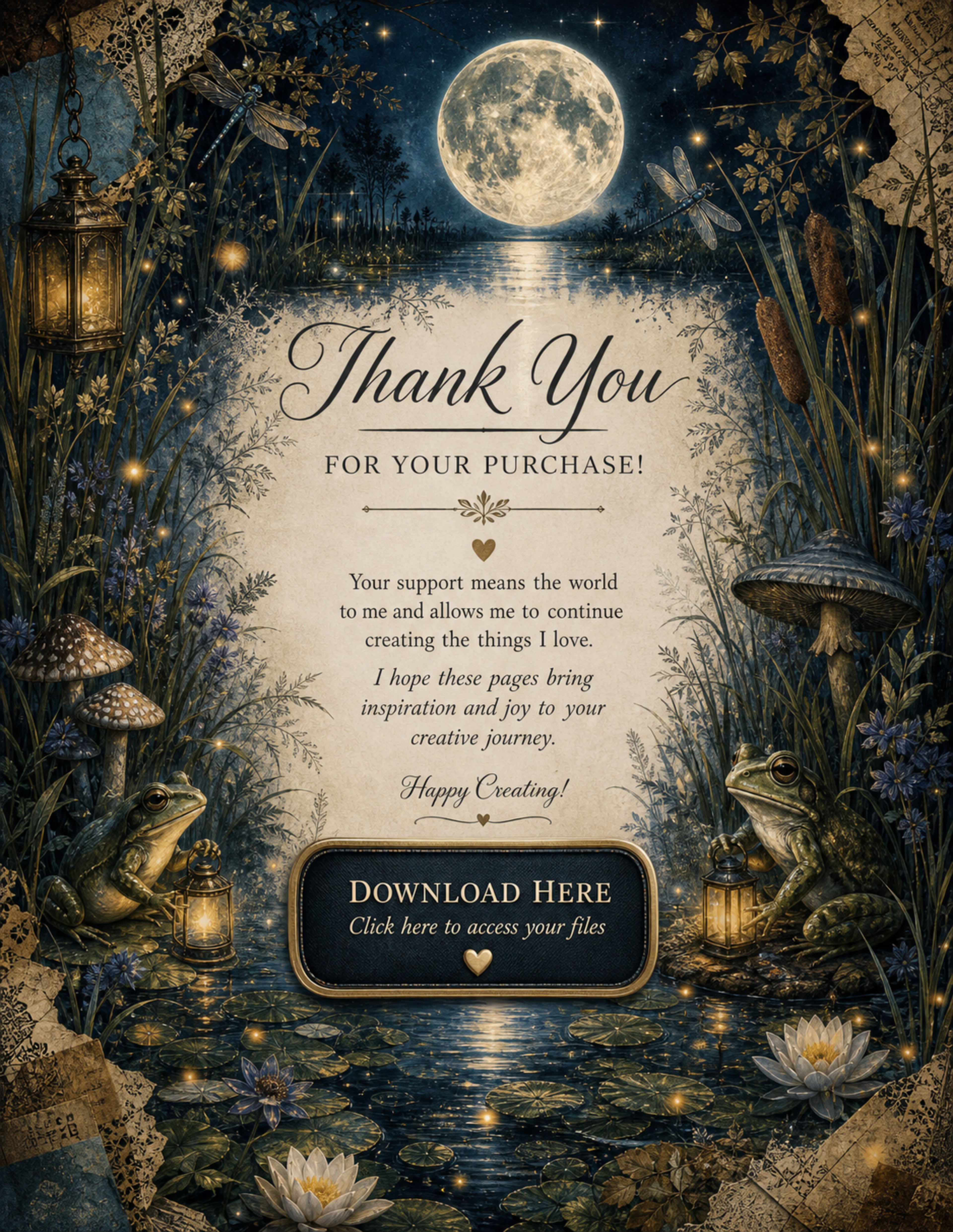 Night Marsh Junk Journal Kit, 81 Page Printable Ephemera Bundle, Frog Journal Kit, Moonlit Marsh Journal Pages, 500 Elements