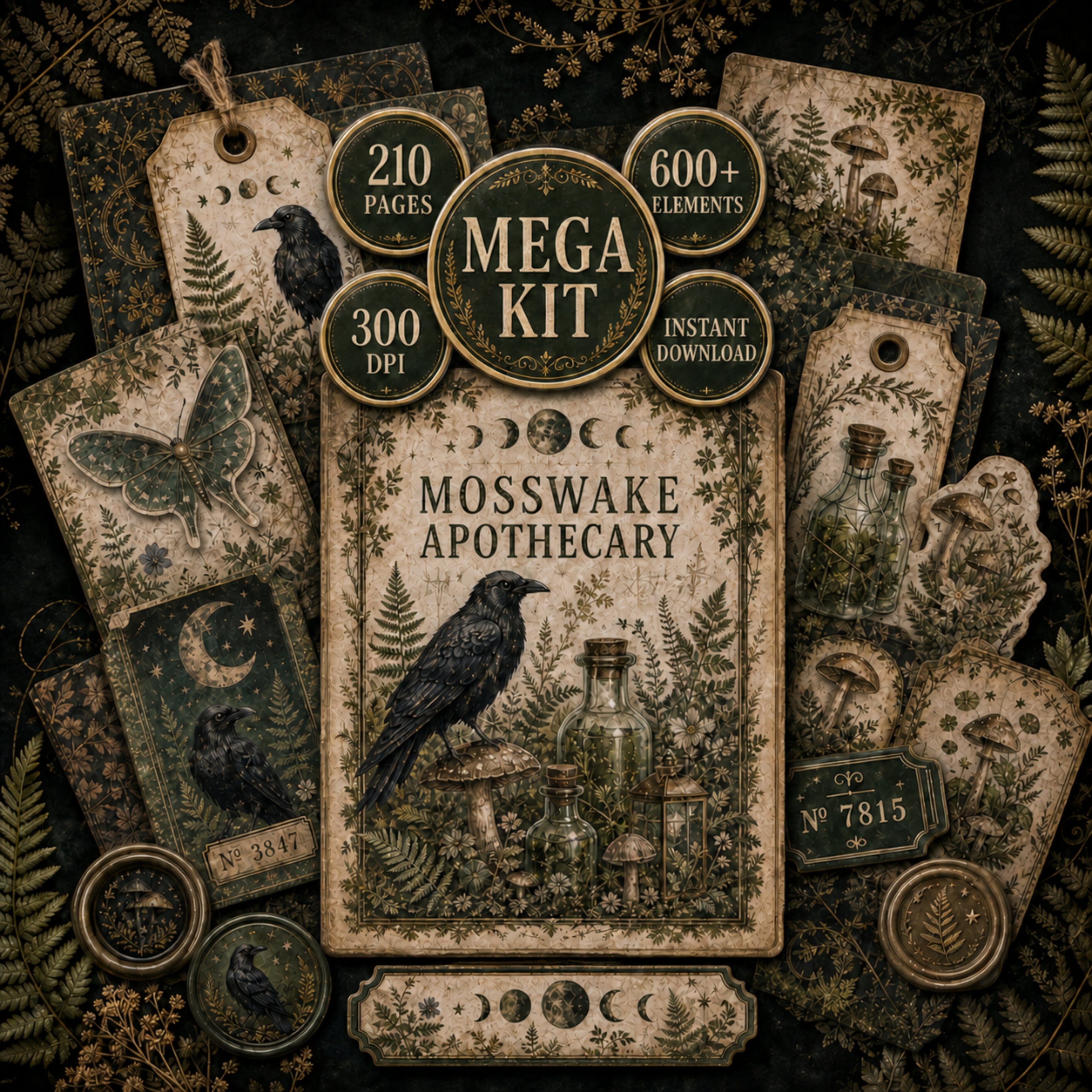 Printable Junk Journal Kit – Mosswake Apothecary Vintage Ephemera Bundle