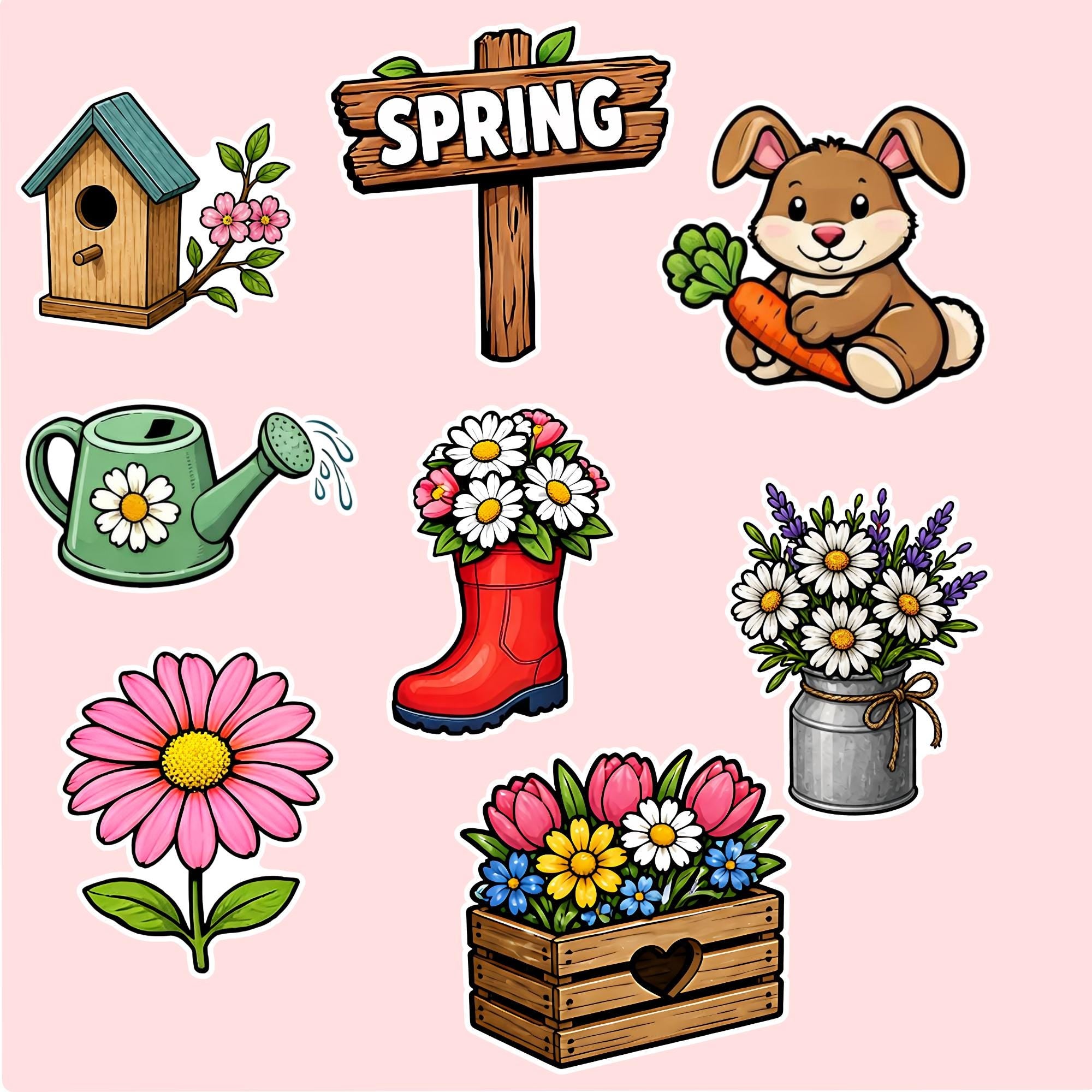 Spring Digital Stickers, Printable Journal PNG, Instant Download Planner Clipart, Sticker Download, Commercial Use, Scrapbooking, Goodnotes