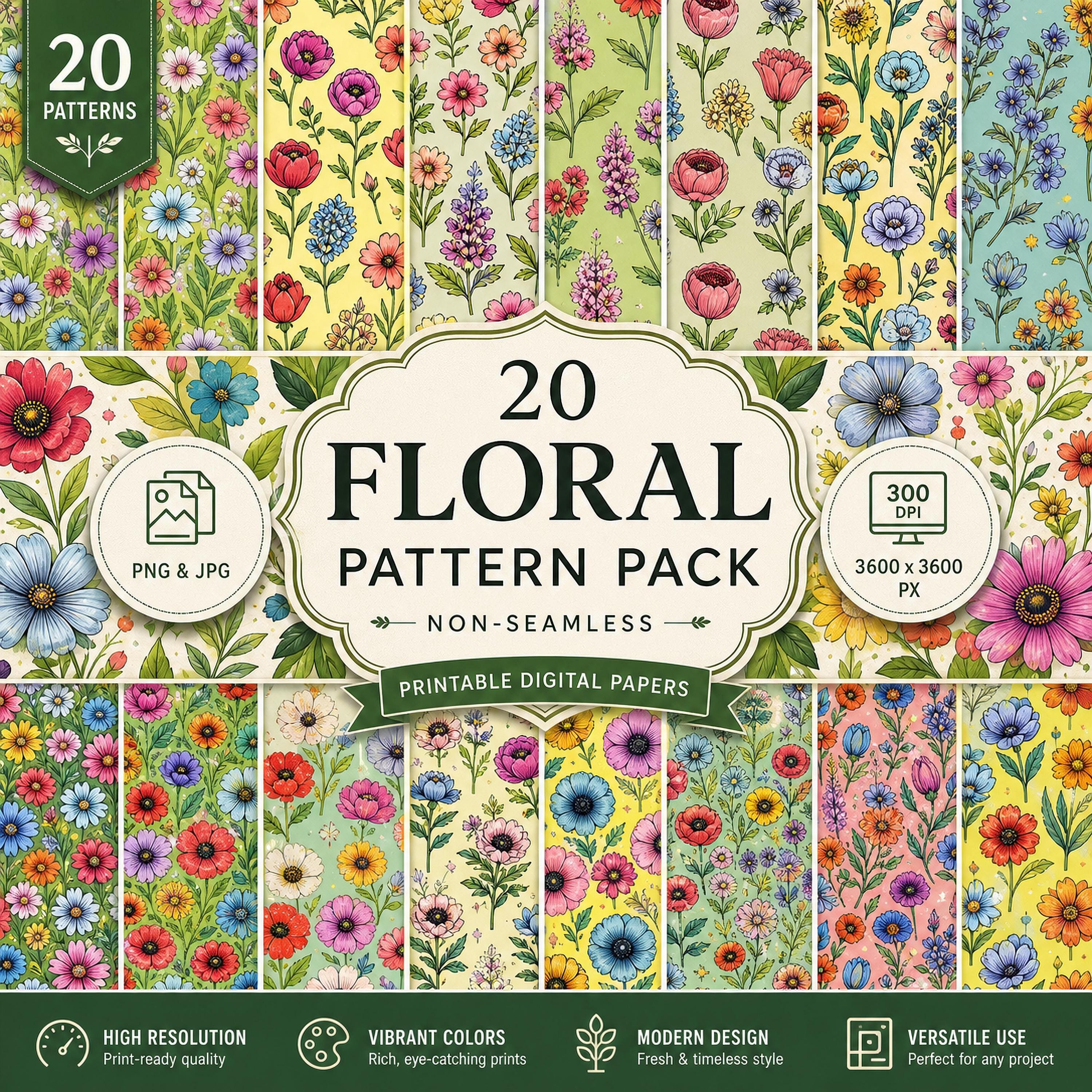 Botanical Digital Paper Pack, 20 Junk Journal Papers PNG JPG Bundle, Paper Pack, Backgrounds, 300dpi High Resolution, 3600x3600, 12x12