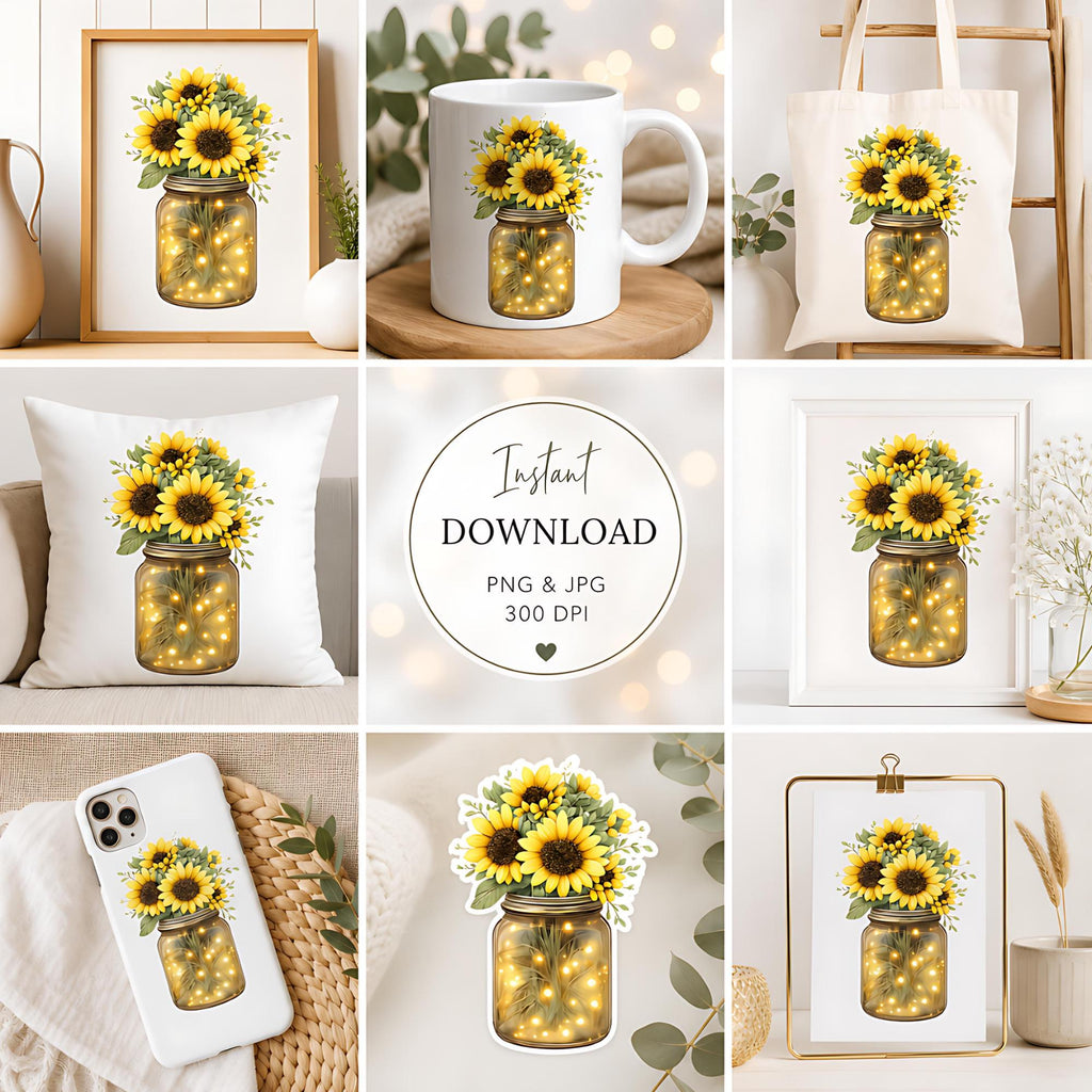 Sunflower PNG, Sublimation, Printable, Print on Demand, Digital Instant Download, Commercial Use, High Quality, Lights