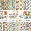 Watercolor Floral Digital Paper Patterns, Junk Paper, PNG, JPG, Printable, 300dpi High Resolution, 3600x3600, 12x12