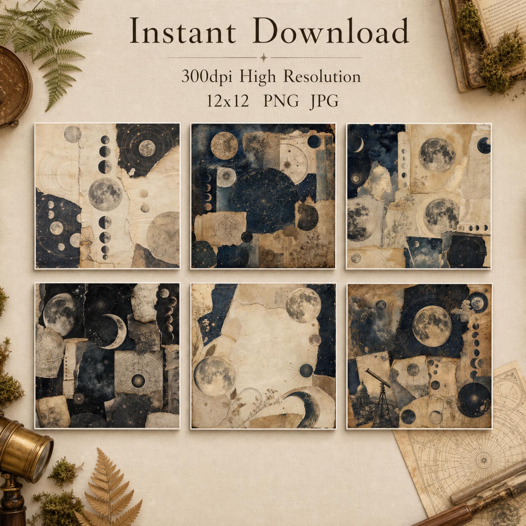 Digital Paper Pack, Printable Scrapbook Paper, Instant Download, 12x12, 300dpi, Astrology Digital Paper Bundle