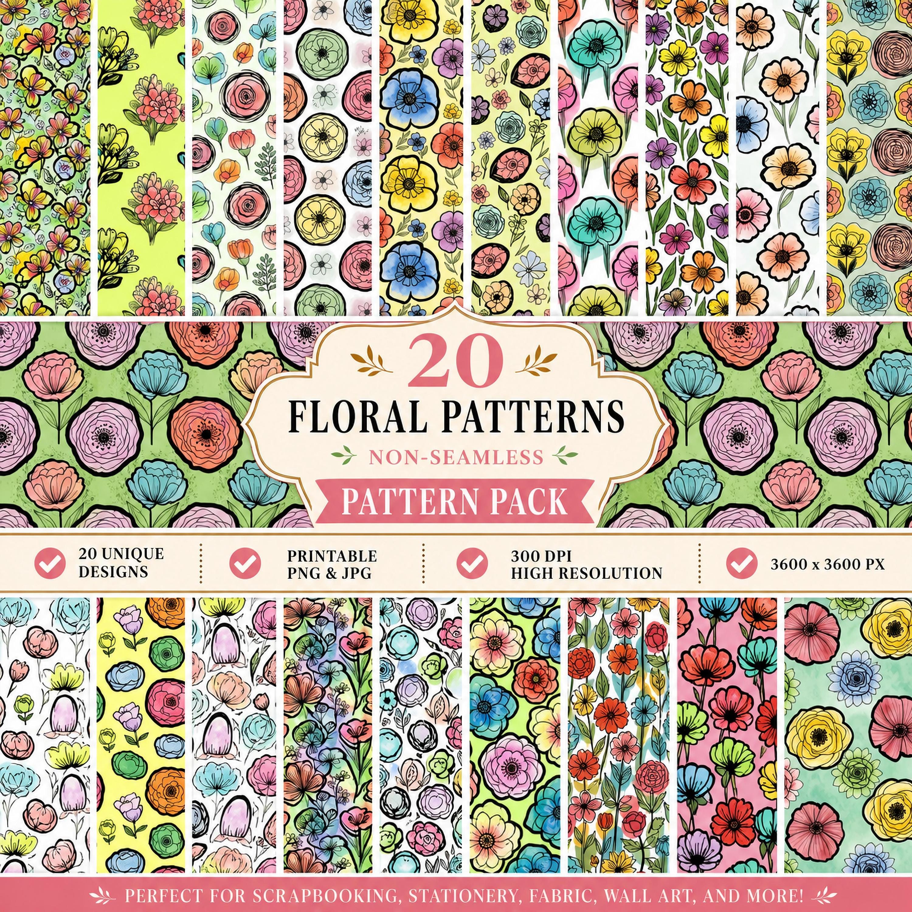 Watercolor Digital Paper, Paper Patterns, Scrap Set, Junk Paper, PNG, JPG, Printable, 300dpi High Resolution, 3600x3600, 12x12