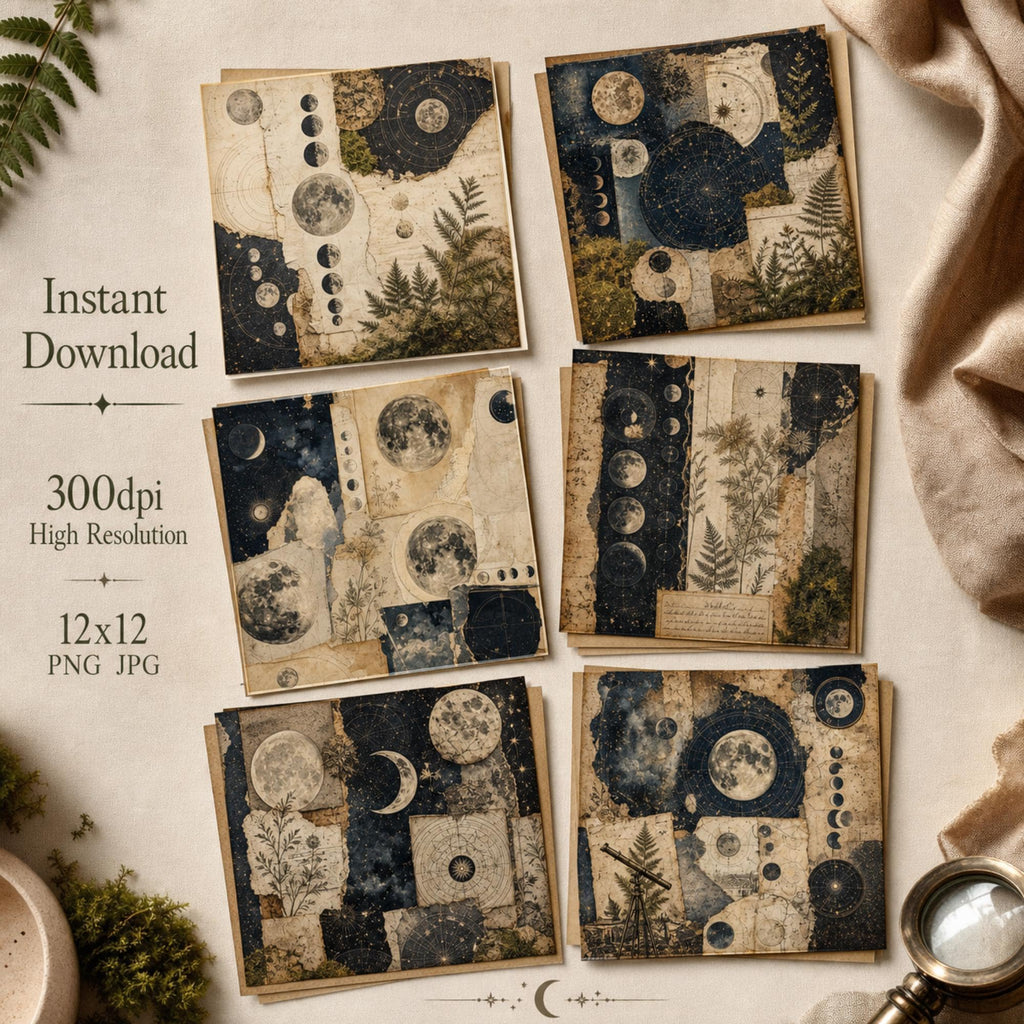 Digital Paper Pack, Printable Scrapbook Paper, Instant Download, 12x12, 300dpi, Astrology Digital Paper Bundle