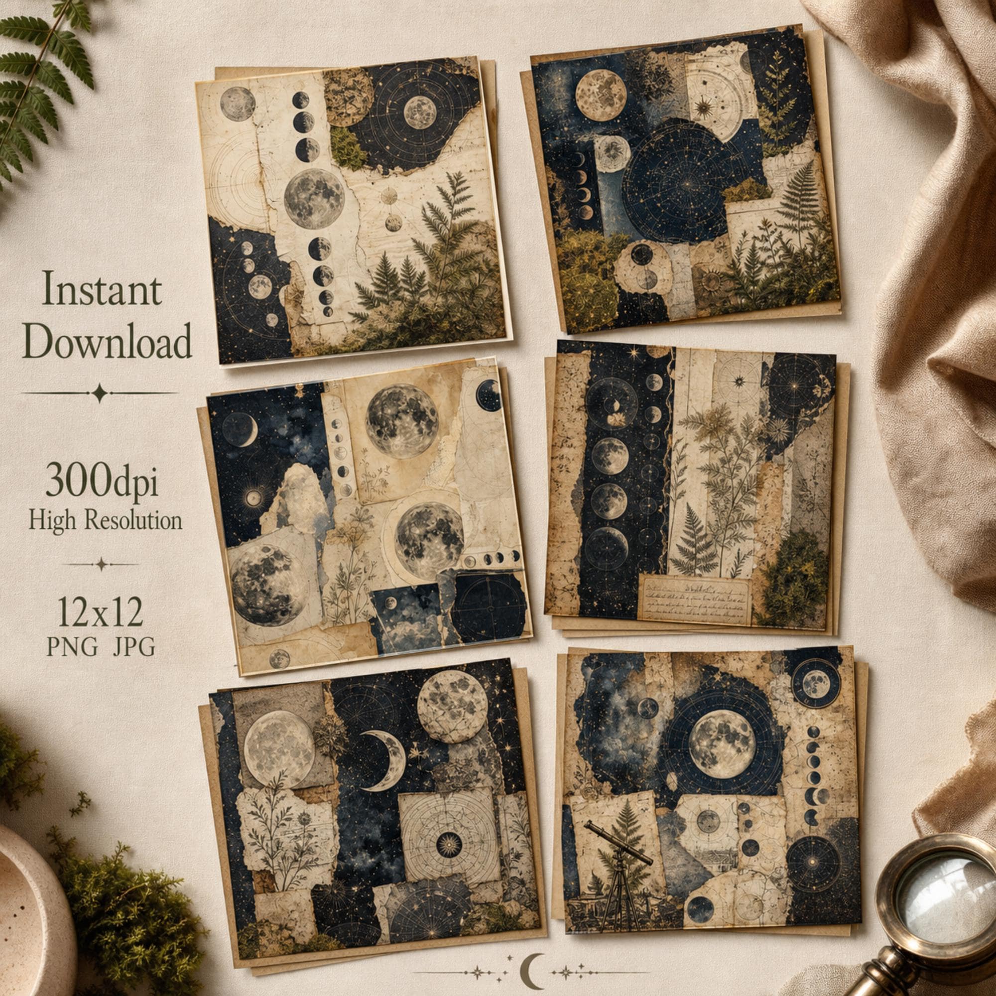 Digital Paper Pack, Printable Scrapbook Paper, Instant Download, 12x12, 300dpi, Astrology Digital Paper Bundle